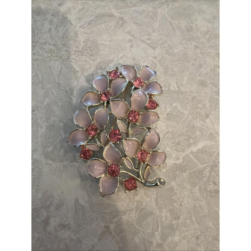 Sara Coventry Vintage Flower Brooch Silver Tone Rhinestones